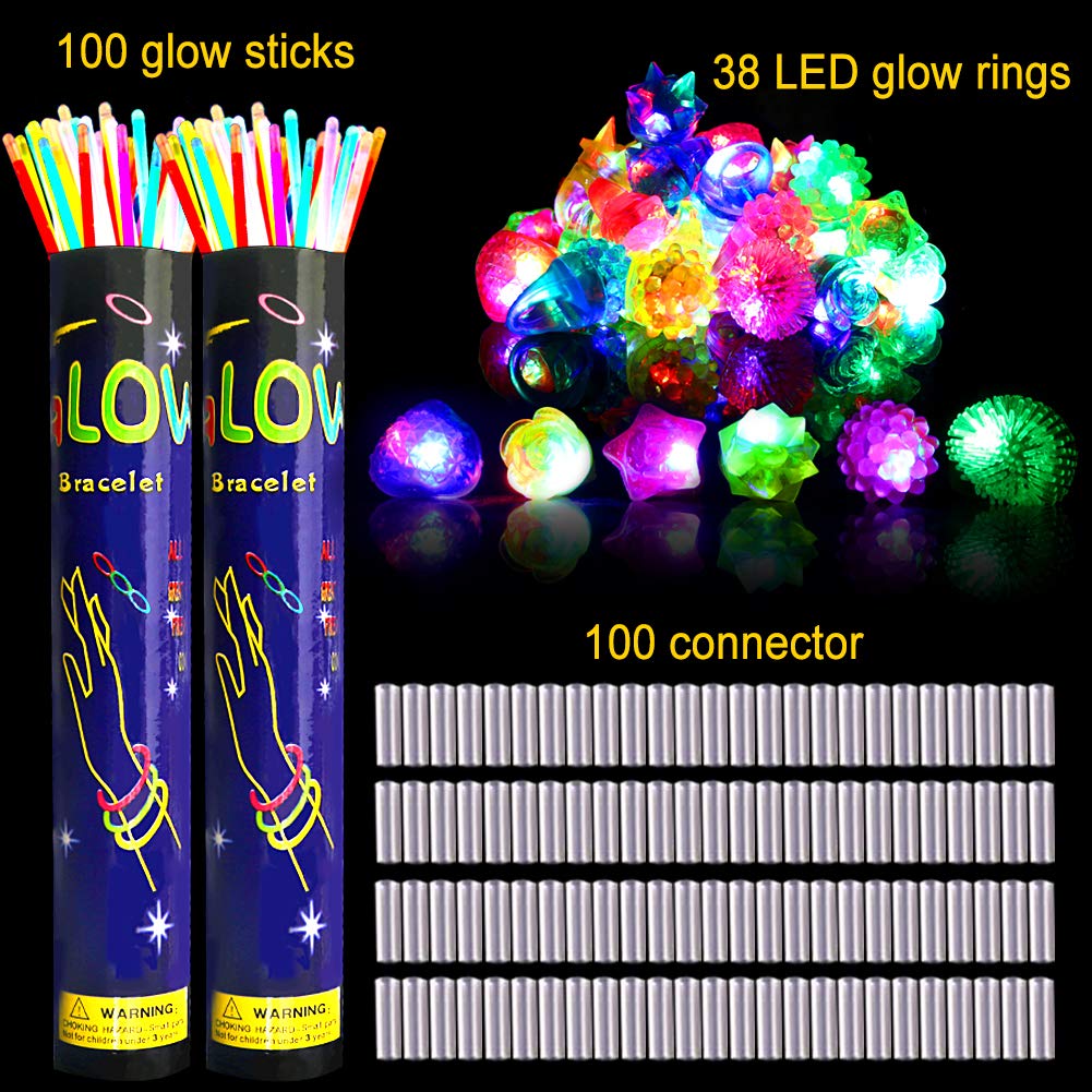 Dark Party Supplies 38 Flashing Rings+100 Glow Sticks