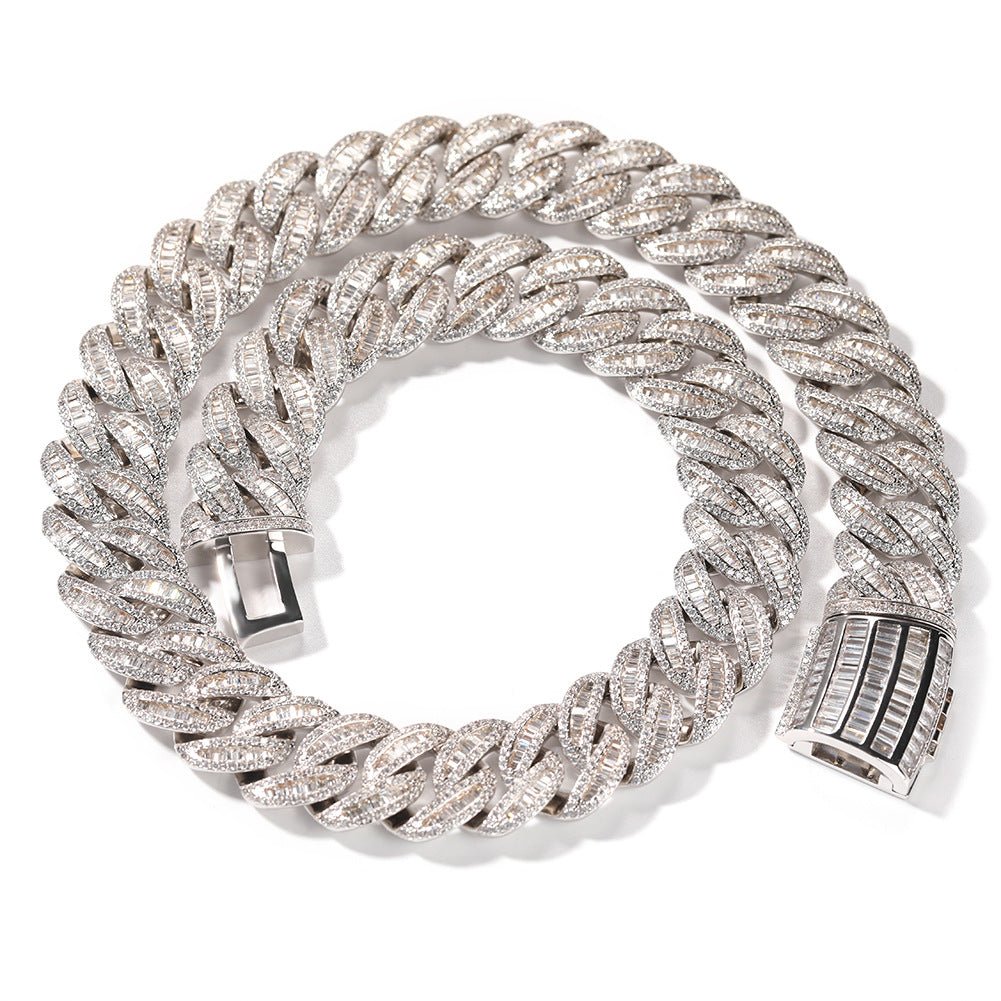 Woowooh 18.5MM Hip Hop Cuban Link Chain in White Gold