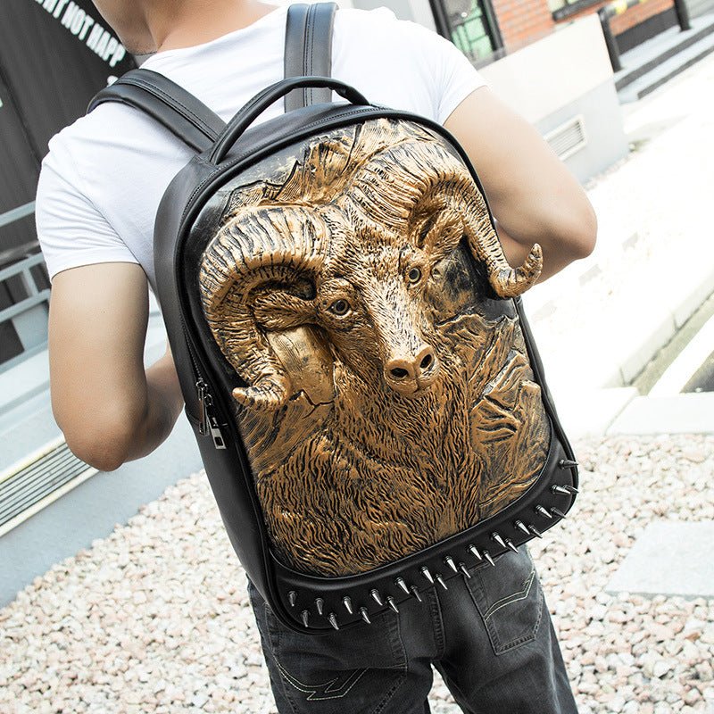 Woowooh 3D Embossed Goat Studded Punk Backpack