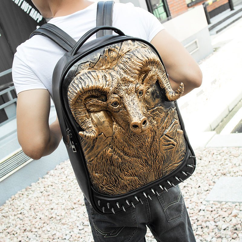 Woowooh 3D Embossed Goat Studded Punk Backpack - Woowooh Woowooh 3D Embossed Goat Studded Punk Backpack - Woowooh