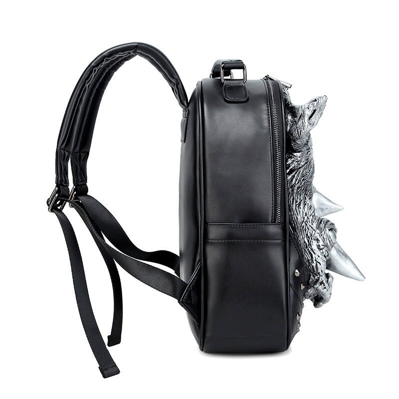 3d black wolf pu leather backpack top