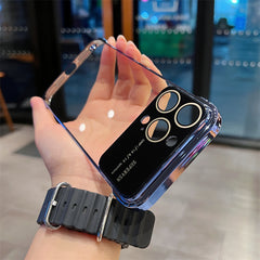 Randlose iPhone-Hülle mit Linsenfolie und großem Fenster