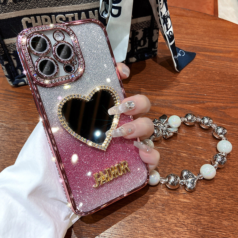 iPhone Case Chain Reinstone Heart Shaped Mirror Lens Films