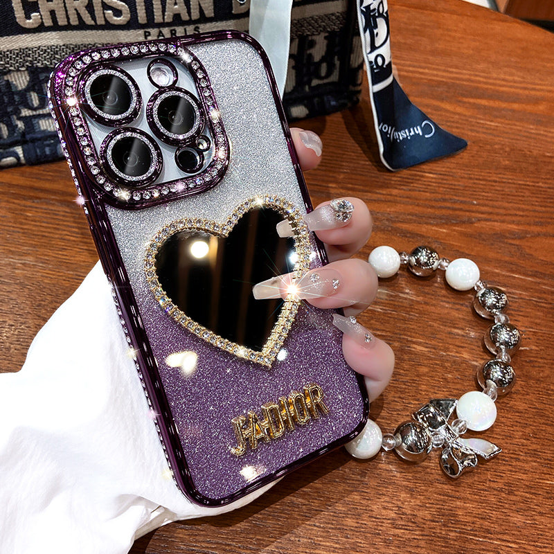 iPhone Case Chain Reinstone Heart Shaped Mirror Lens Films