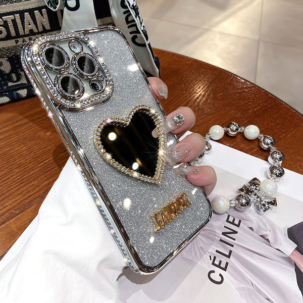 iPhone Case Chain Reinstone Heart Shaped Mirror Lens Films