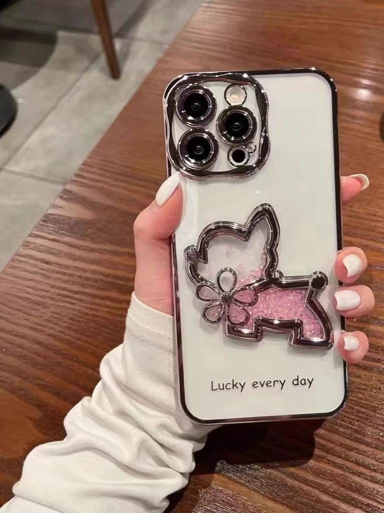 iPhone Case Electroplated 3D Quicksand Bow Tie Puppy