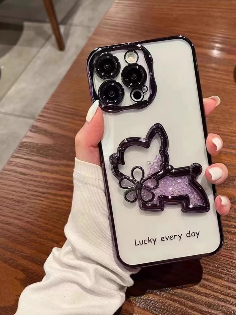 iPhone Case Electroplated 3D Quicksand Bow Tie Puppy
