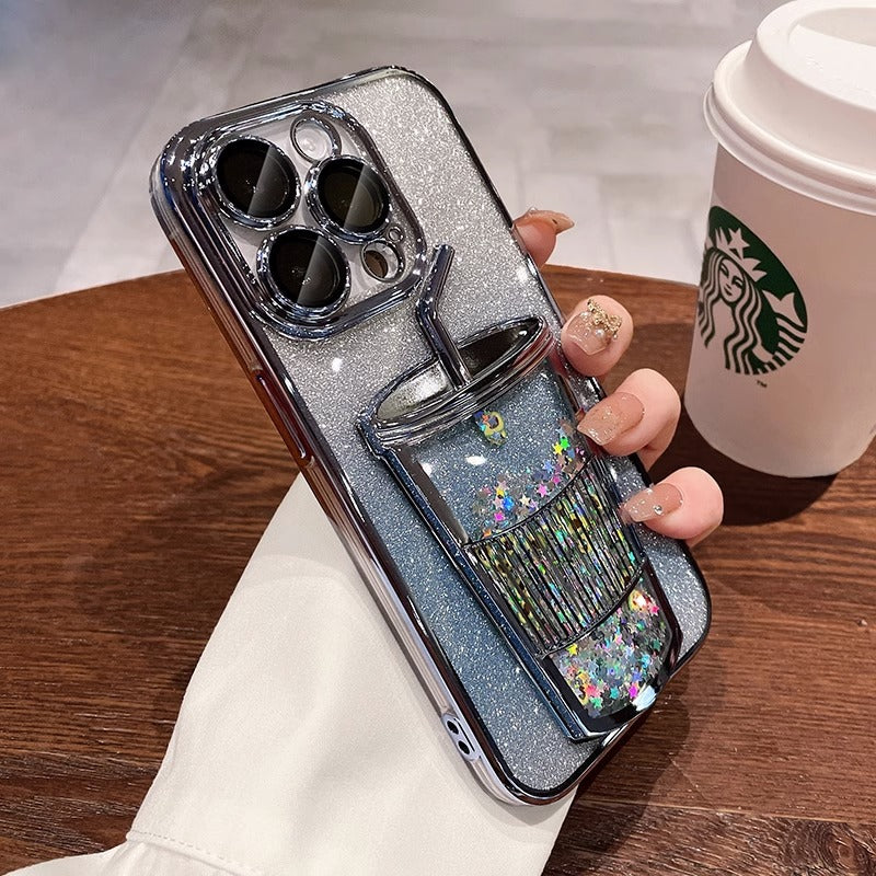 iPhone Case Gradient Glitter Quicksand Milk Tea Cup