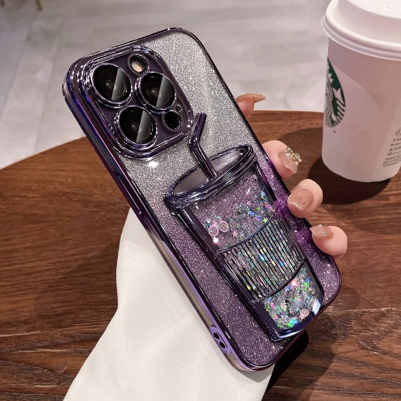 iPhone Case Gradient Glitter Quicksand Milk Tea Cup