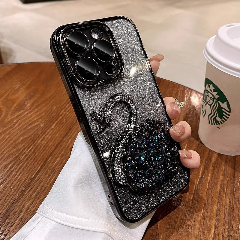 iPhone Case Sparkling Quicksand Inlaid Swan