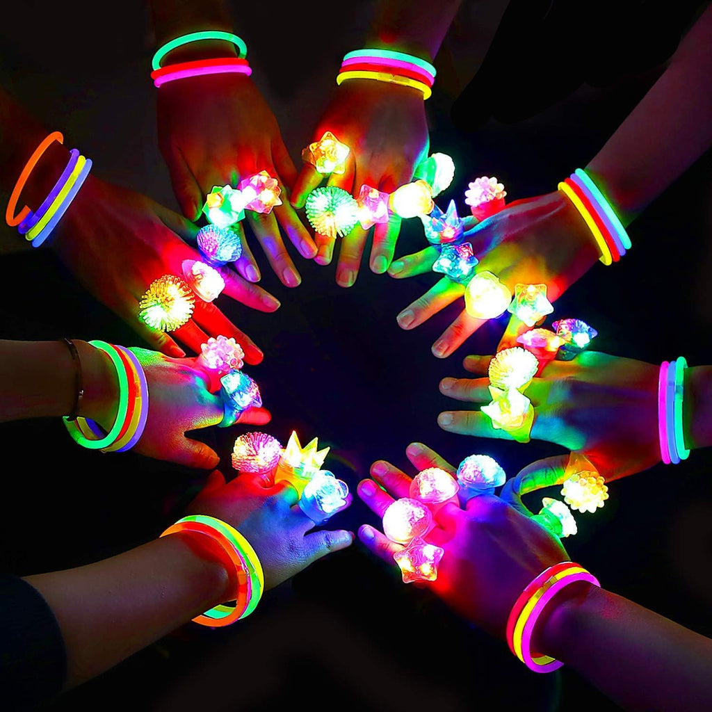 Dark Party Supplies 38 Flashing Rings+100 Glow Sticks