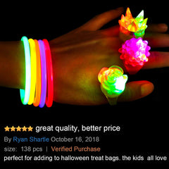 Dark Party Supplies 38 Flashing Rings+100 Glow Sticks