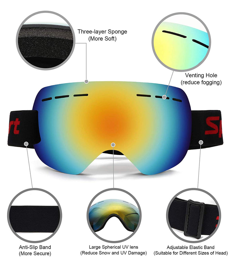 Ski Goggles Anti-Fog UV Protection Frameless