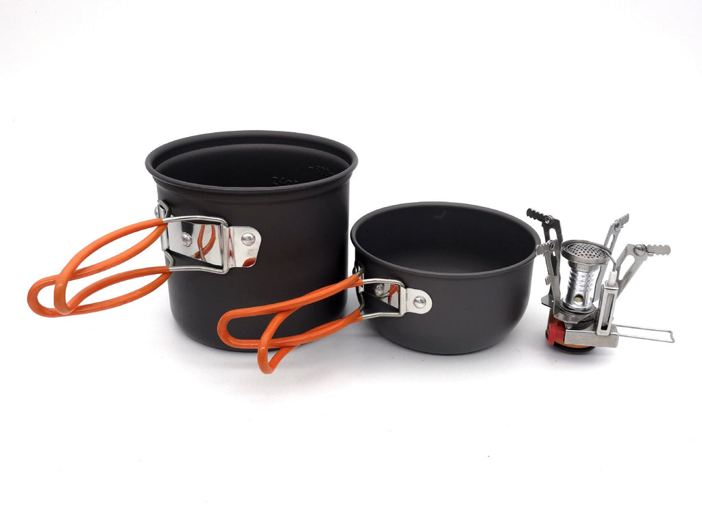 Ultralight Portable Outdoor Pot Pan & Stove Set with Piezo Ignition