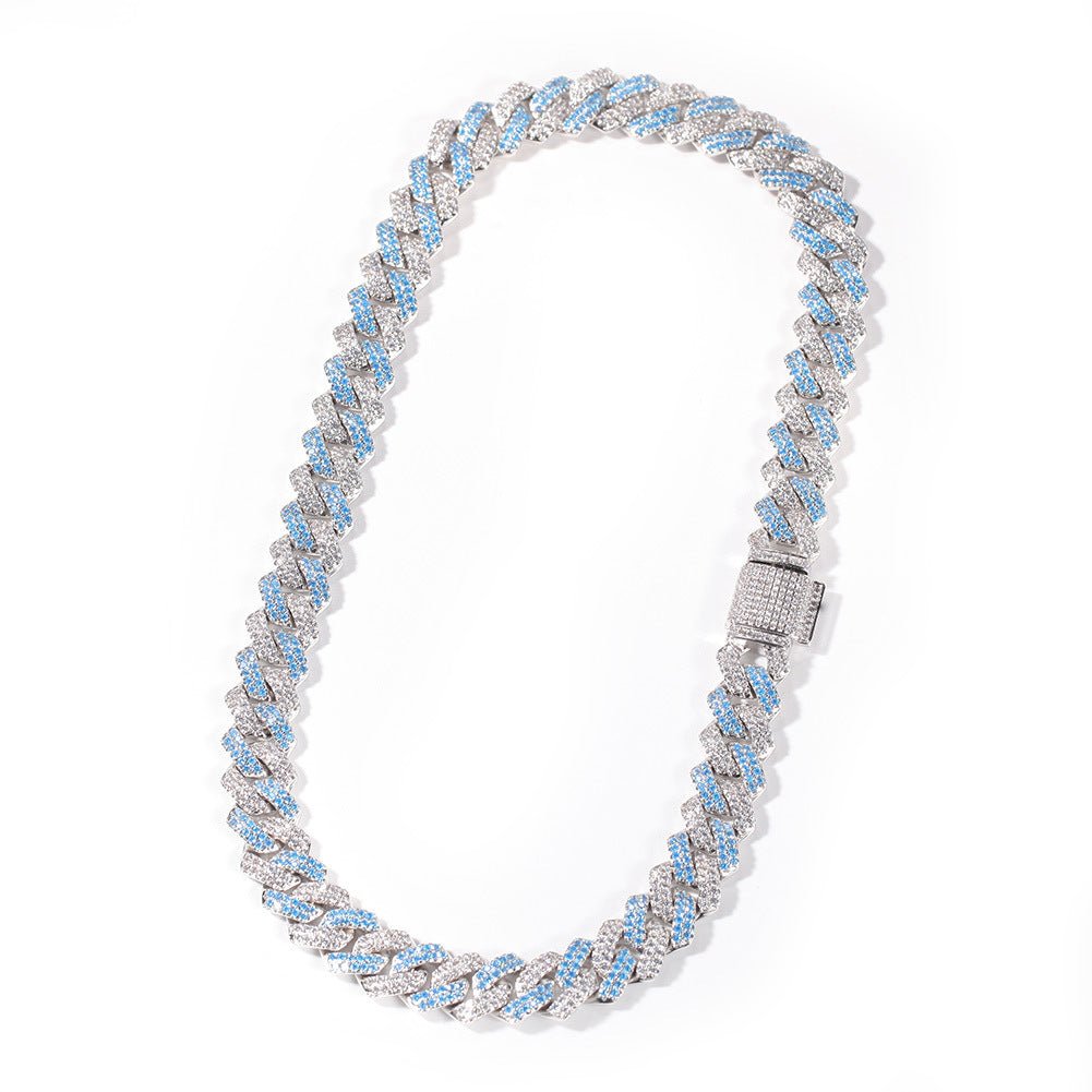 Woowooh 13MM Iced S-Link White & Pink/Blue Cuban Chain