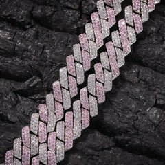 Woowooh 13MM Iced S-Link White & Pink/Blue Cuban Chain