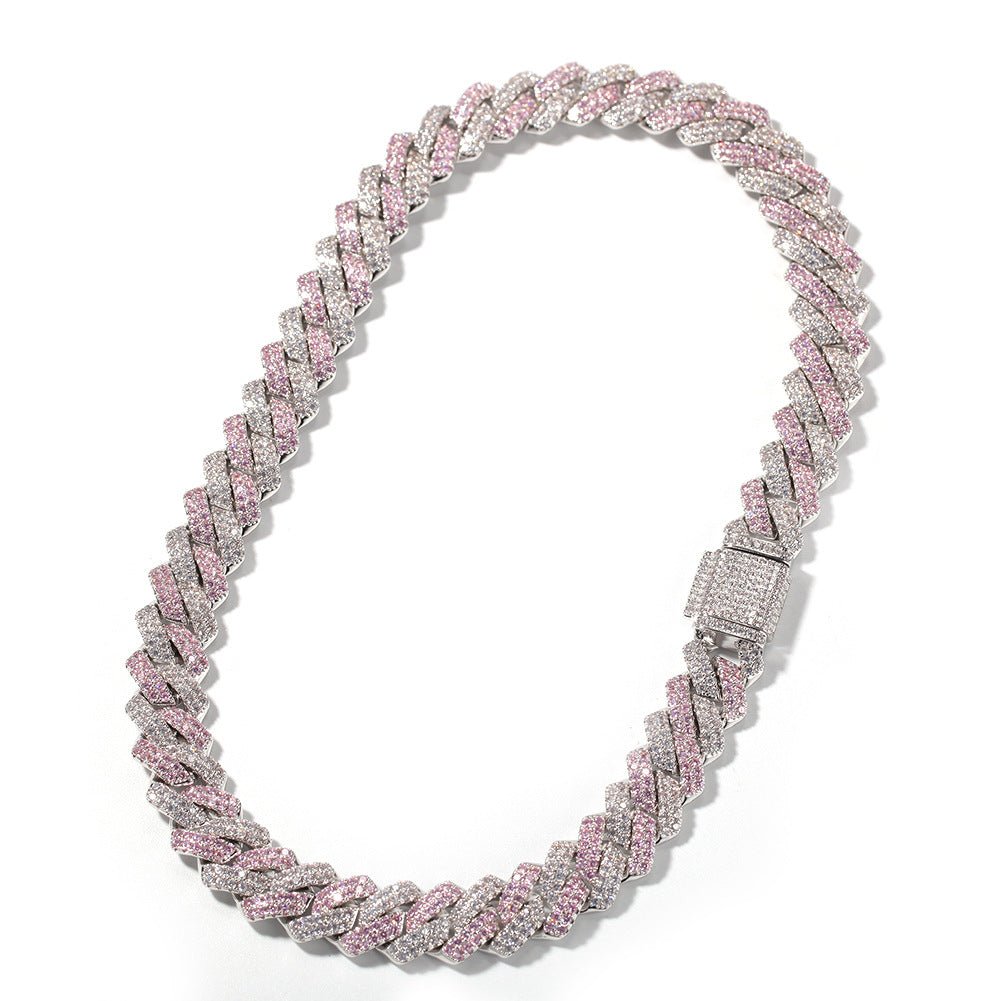 Woowooh 13MM Iced S-Link White & Pink/Blue Cuban Chain