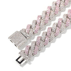 Woowooh 13MM Iced S-Link White & Pink/Blue Cuban Chain