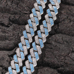 Woowooh 13MM Iced S-Link White & Pink/Blue Cuban Chain