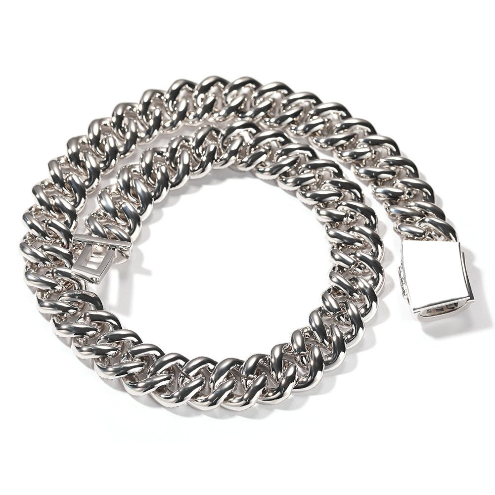 Woowooh 18.5MM Hip Hop Cuban Link Chain in White Gold
