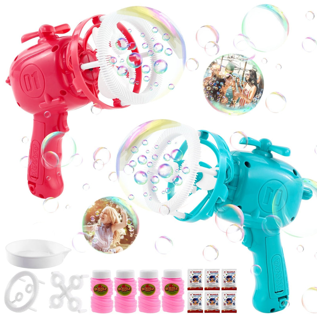 Woowooh 2 Pack Guns Blower for Kids with 4 Bottles Bubble