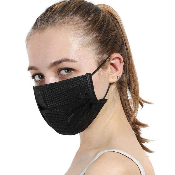 Woowooh 50 Pack Disposable Face Masks Black with Elastic Ear Loop