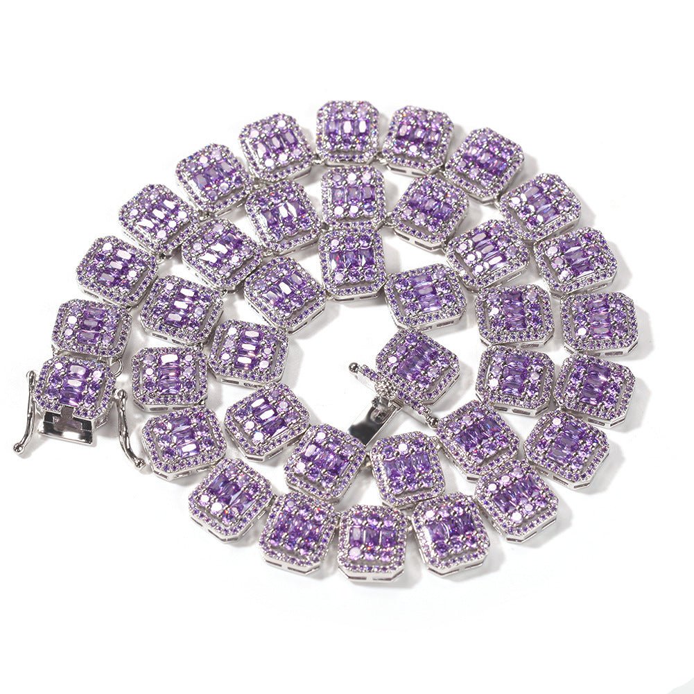 Woowooh Square Clustered Tennis Chain with Colorful CZ Stones